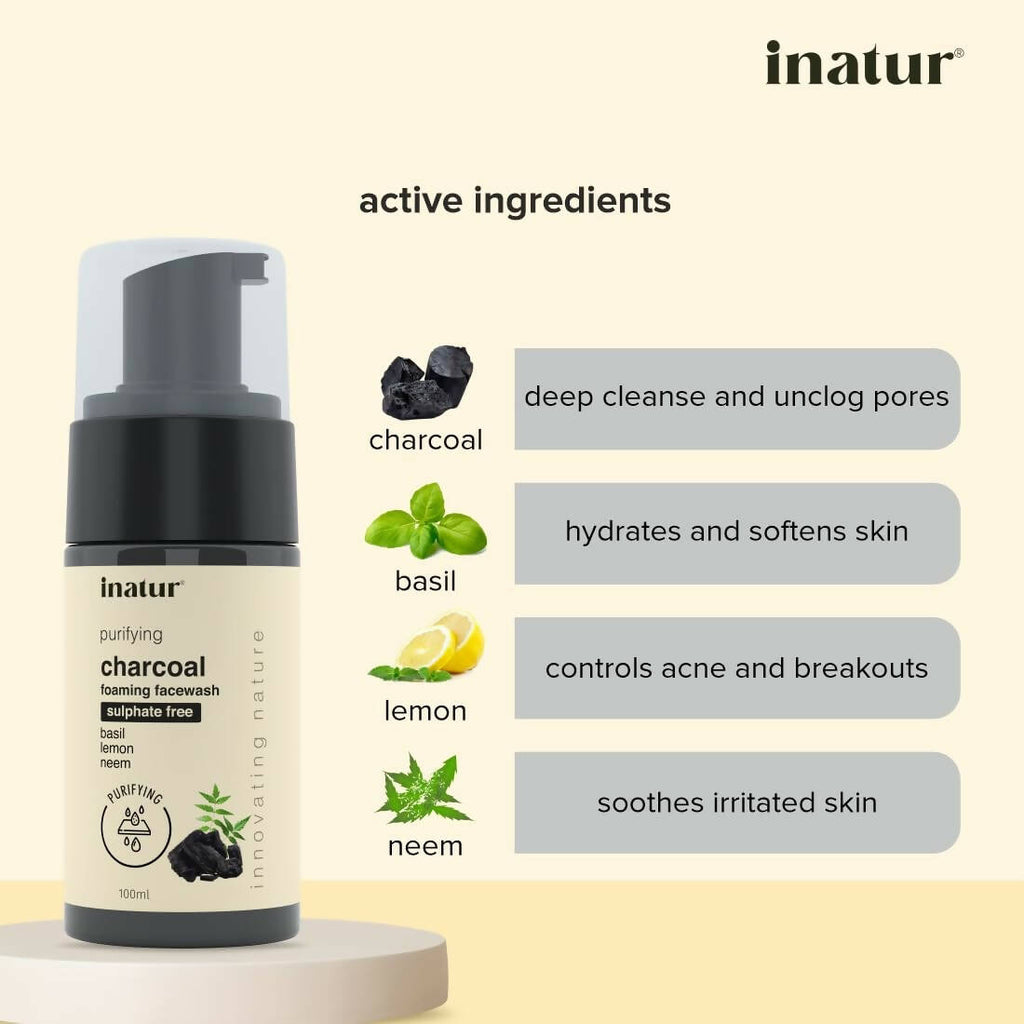 Inatur Charcoal Foaming Face Wash | Grocsy