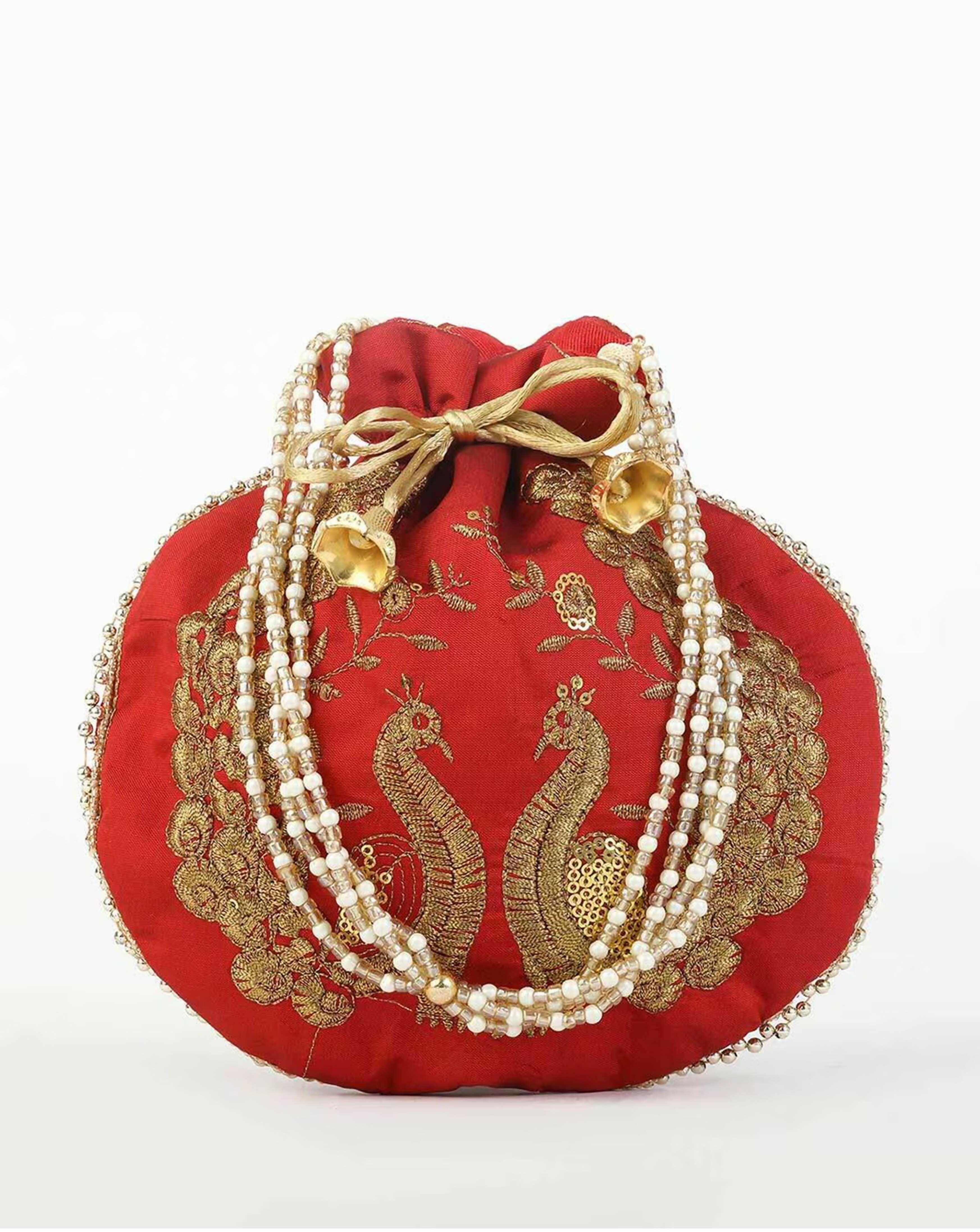 Joban Fashion Embroidered Potli Clutch - Red | Grocsy