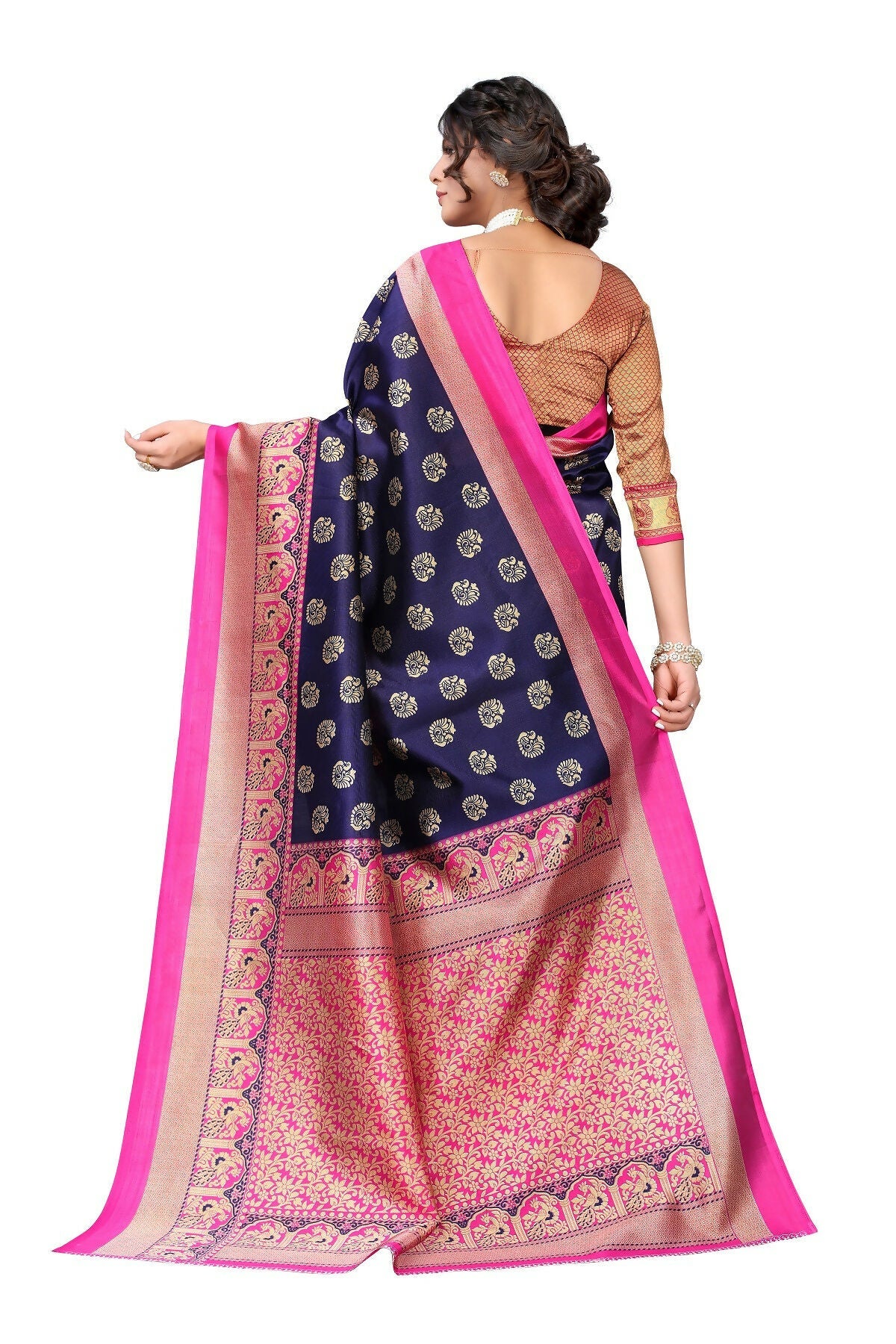 Vamika Navy Blue Printed Art Silk Saree | Grocsy
