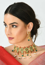 Mominos Fashion Johar Kamal Women Gold-Polished Brass Finish Meena & Pearls Work Choker | Grocsy