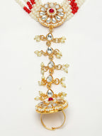 NVR Women's Red Gold-Polished Stone Studded Handcrafted Ring Bracelet | Grocsy