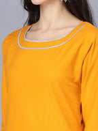 Myshka Women Mustard Yellow Pure Cotton Kurta with Trousers With Dupatta | Grocsy