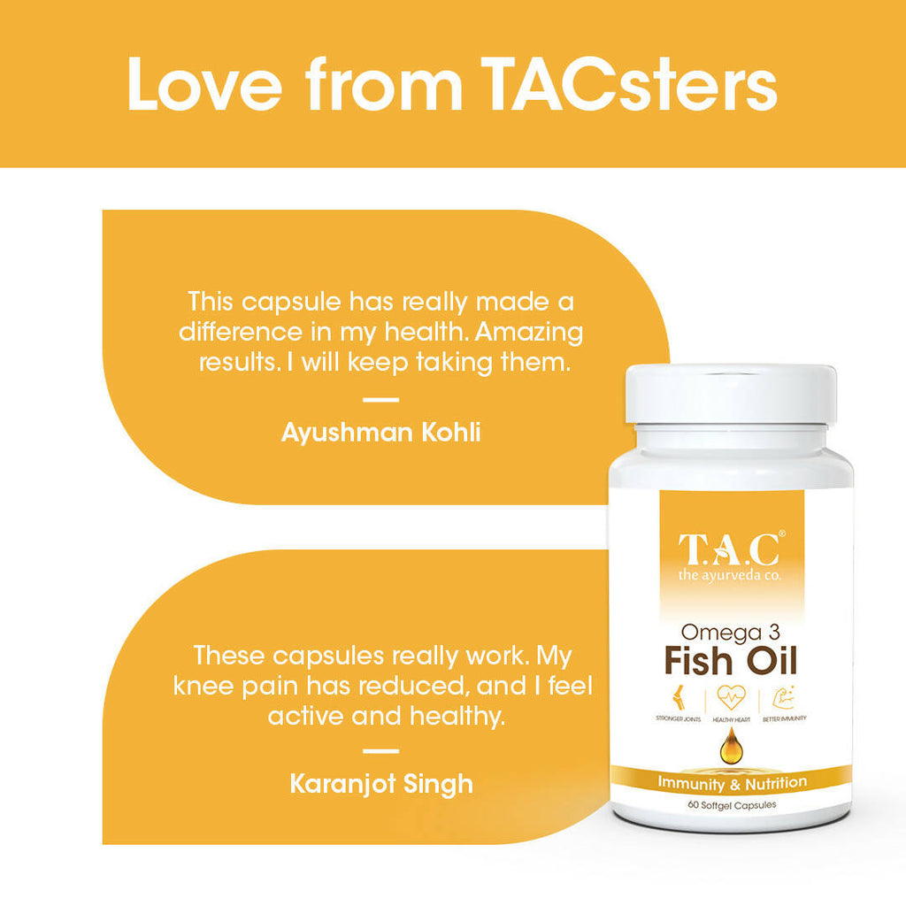 TAC - The Ayurveda Co. Omega 3 Fish Oil Soft Gel Capsules | Grocsy