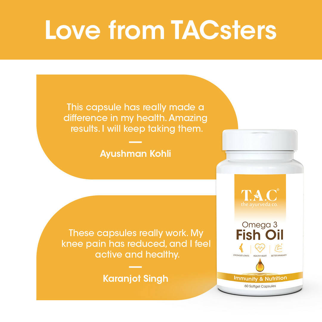 TAC - The Ayurveda Co. Omega 3 Fish Oil Soft Gel Capsules | Grocsy