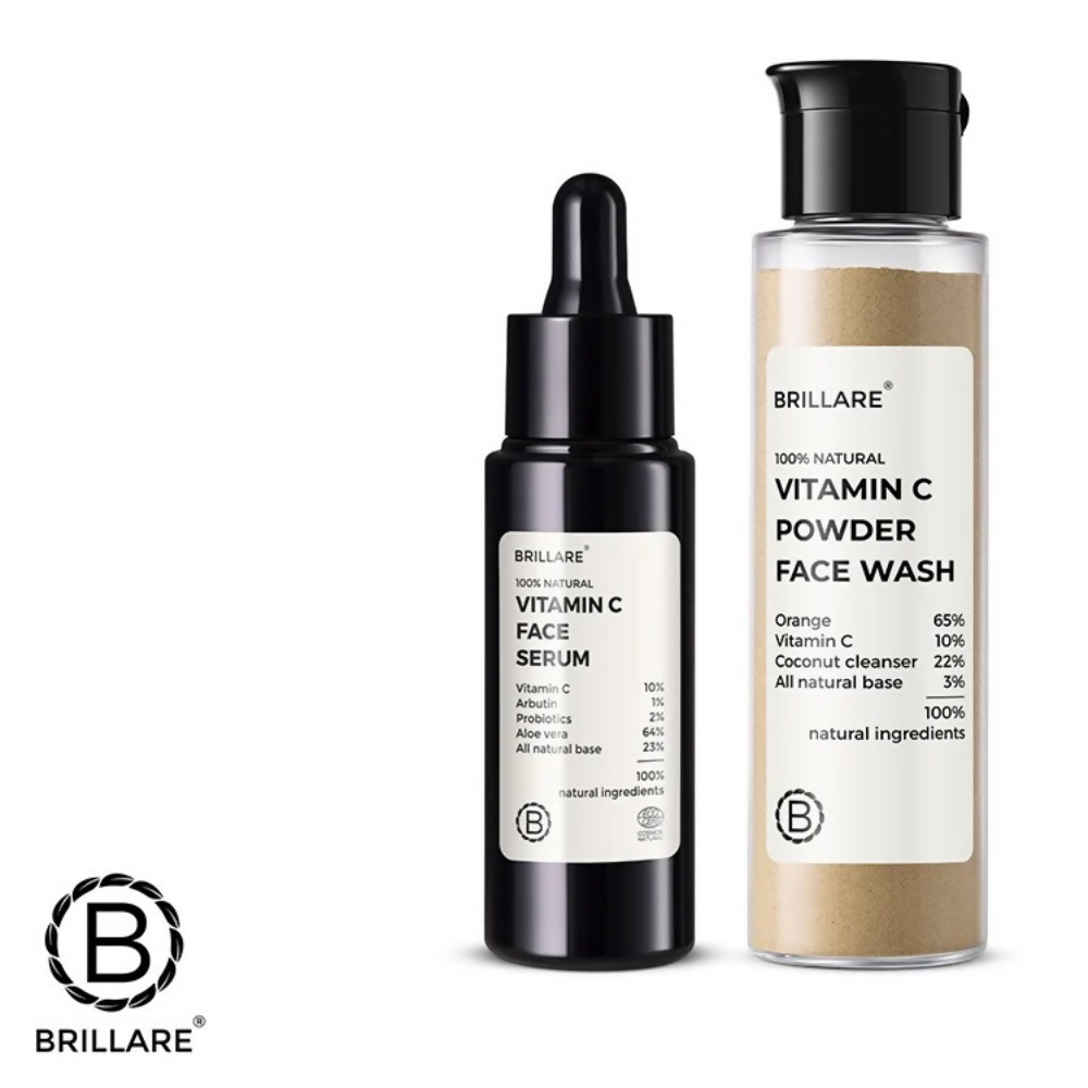 Brillare 10% Vitamin C Face Serum & Vitamin C Powder Face Wash | Grocsy