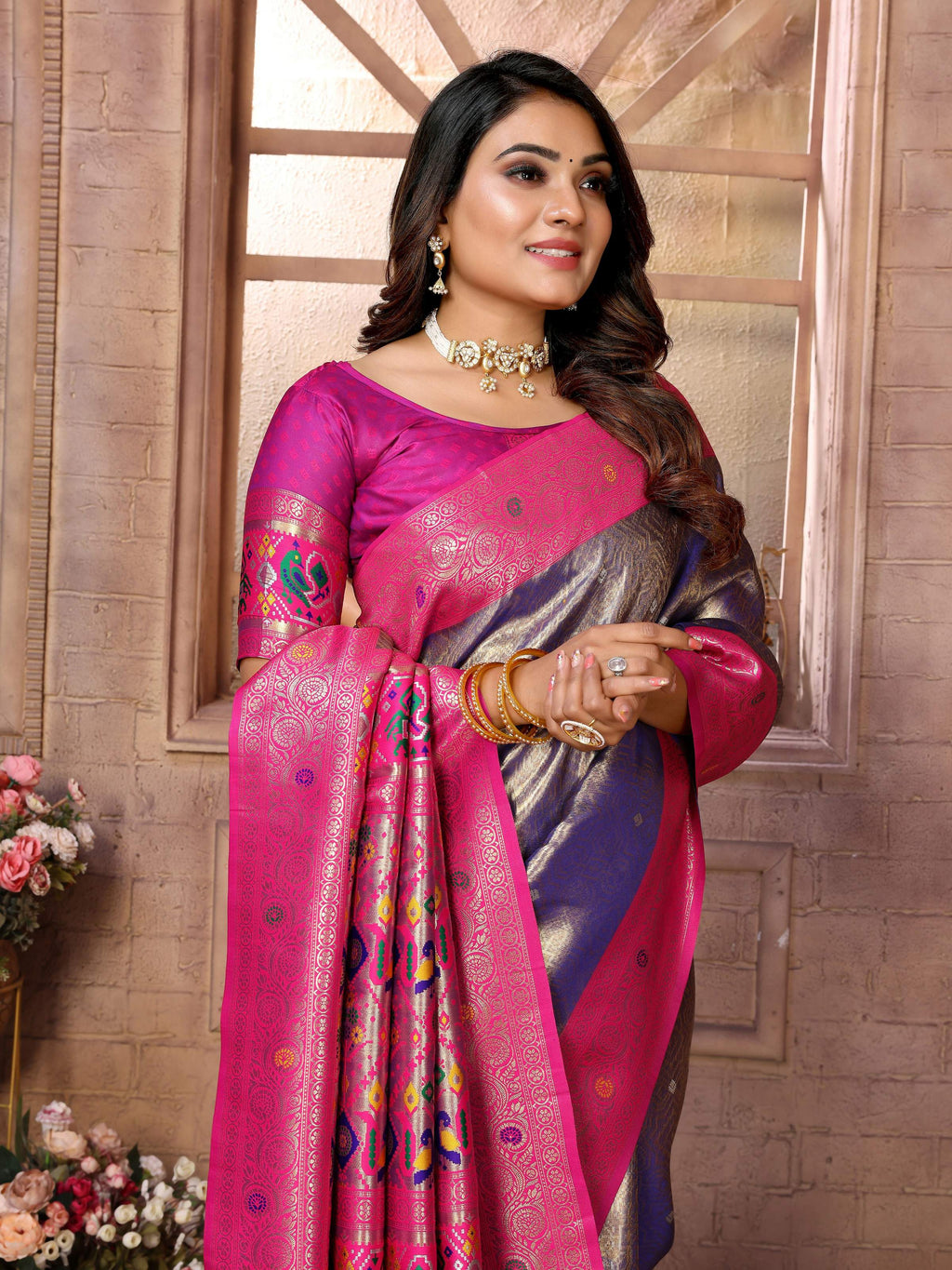 Aastha Fashion Purple Banarasi Tissue Silk Weaving Saree | Grocsy