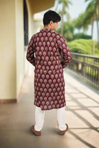 Souchii Men Burgundy Pure Cotton Ethnic Motif Printed Straight Kurta | Grocsy