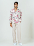 Miravan Men's Pure Cotton Light Pink Bird And Floral Printed Full Sleeve Slim Fit Shirt | Grocsy