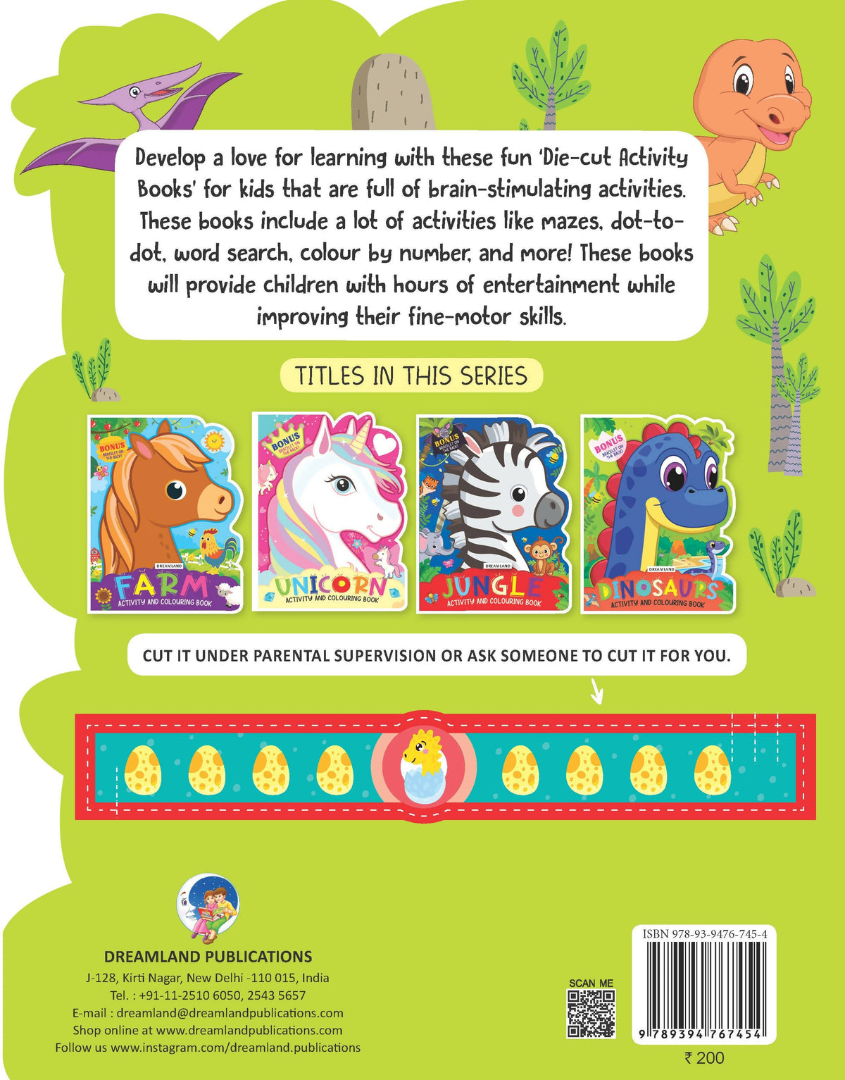 Dreamland Dinosaur Activity and Colouring Book - Die Cut Animal Shaped Book : Children Interactive & Activity Book | Grocsy