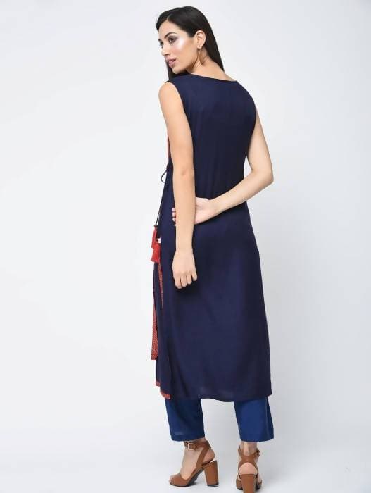 Aniyah Rayon Block Printed Layered Kurta In Red (AN-120K) | Grocsy