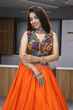 Yash Enterprise Orange Rayon Cotton Embroidery Semi Stitched Navratri Chaniya Choli | Grocsy