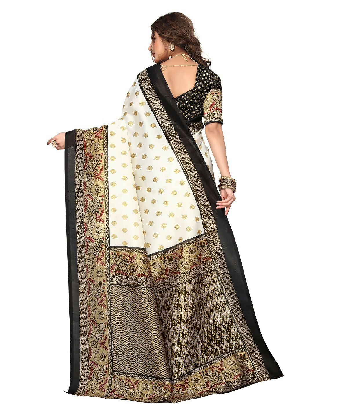 Vamika white & black Printed Art Silk Saree | Grocsy