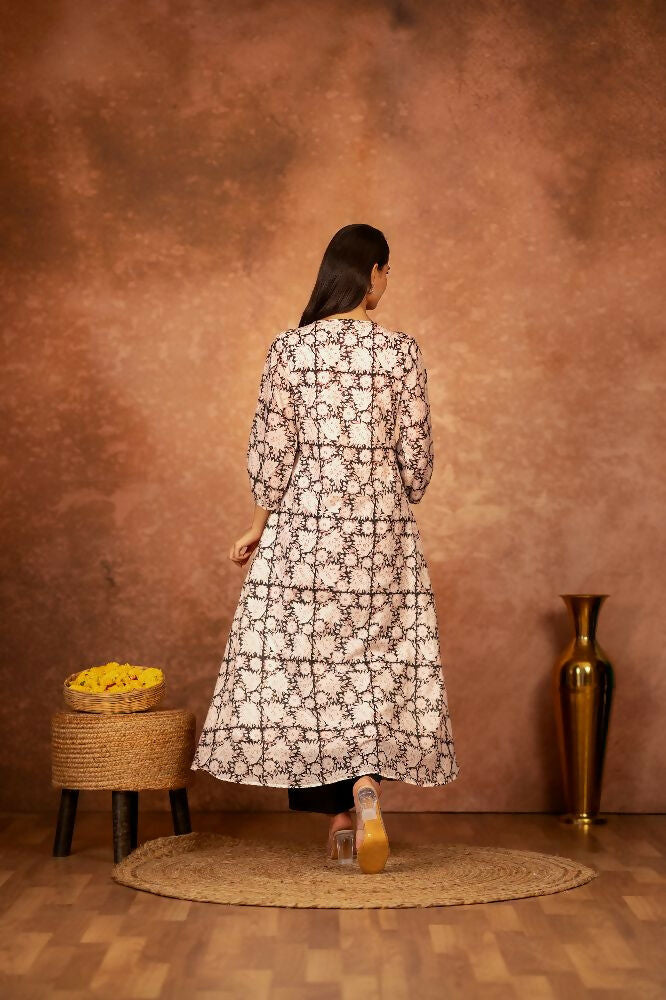 Joban Fashion Black Floral Hand Block Printed Cotton Kurta Pant Set | Grocsy
