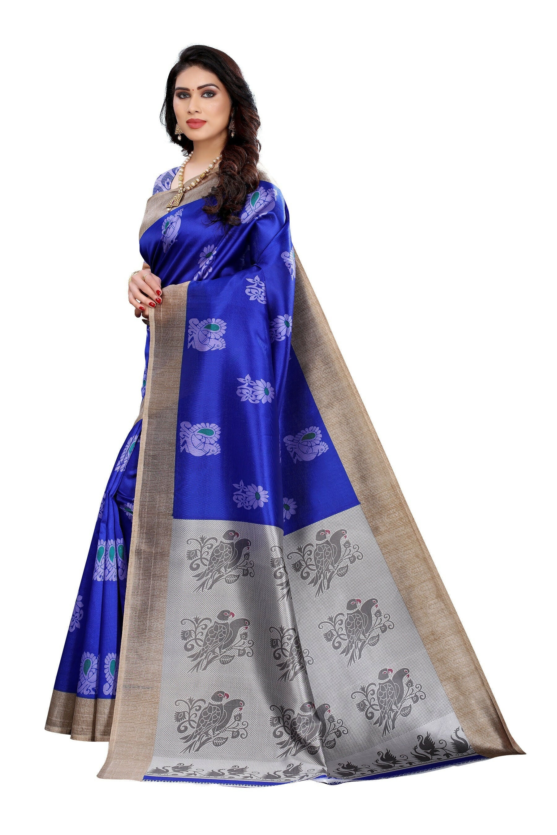 Vamika blue Printed Art Silk Saree | Grocsy