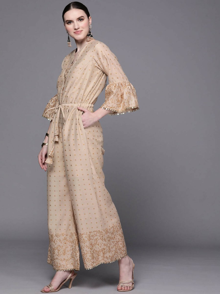Ahalyaa Off White & Pink Printed Basic Jumpsuit | Grocsy