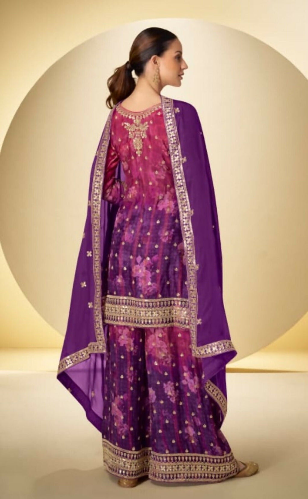 Anaita Purple Chinon Silk Readymade Suit with Sequence Work | Grocsy