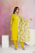 Ethnic Festive Wear Viscose Chanderi Yellow Stitched Suit With Dupatta - Tanisha | Grocsy