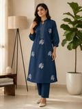 Teeya Creation Women Blue Cotton Printed Kurta with Trousers Co-ord Set | Grocsy