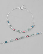 VOJ Set of 2 Silver Plated Heart Shaped Meenakari Anklet | Grocsy
