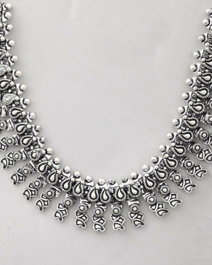 VOJ Silver-Toned Silver-Plated Oxidized Necklace | Grocsy