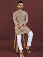 Anaita Brown Embroidered Silk Straight Kurta | Grocsy