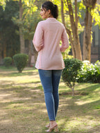 Juniper Women's Pink Cotton Solid With Embroidered Straight Tunic | Grocsy