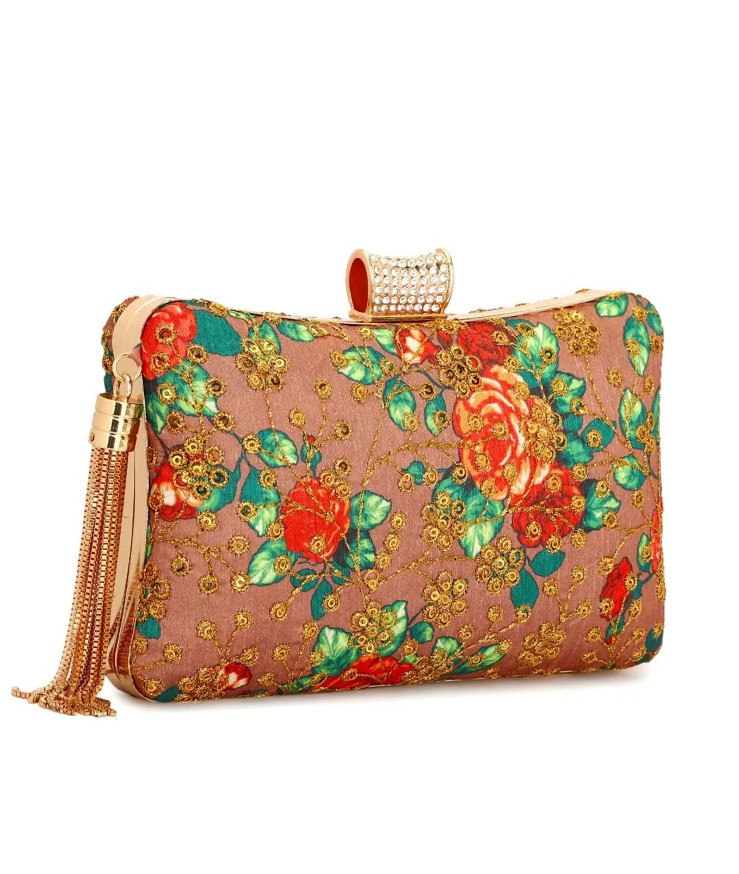 Joban Fashion Embroidered Embellished Box Clutch - Multicolor | Grocsy