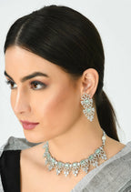 Mominos Fashion Johar Kamal Silver-Plated American Diamond Pista Green Choker Set | Grocsy