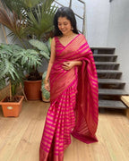 DEIANA'S Beautiful Designer Golden zari Soft Lichi Silk Saree - Pink | Grocsy