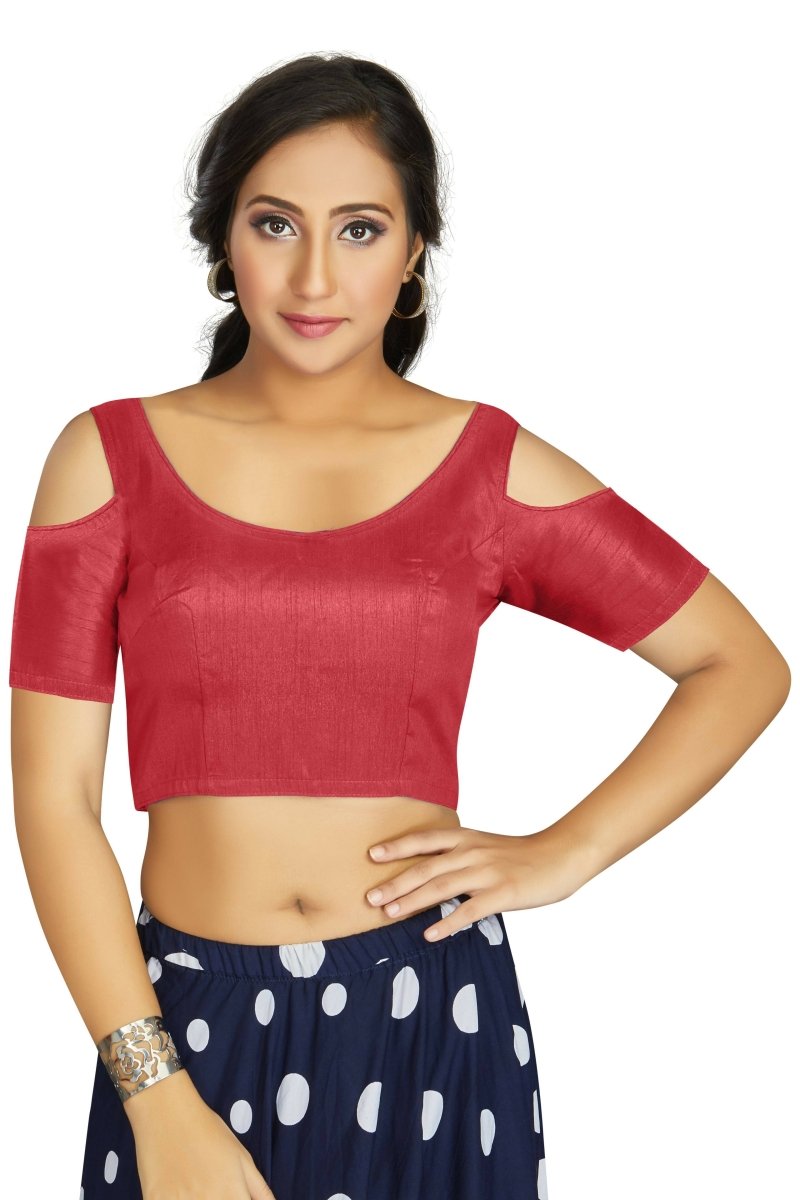 Aastha Fashion Women's Gajri Art Silk Cold Shoulder Sleeve Readymade Blouse | Grocsy
