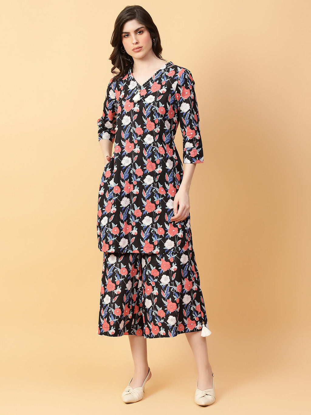 Joban Fashion Black Cotton Printed & Hand Work Co-ord Set | Grocsy