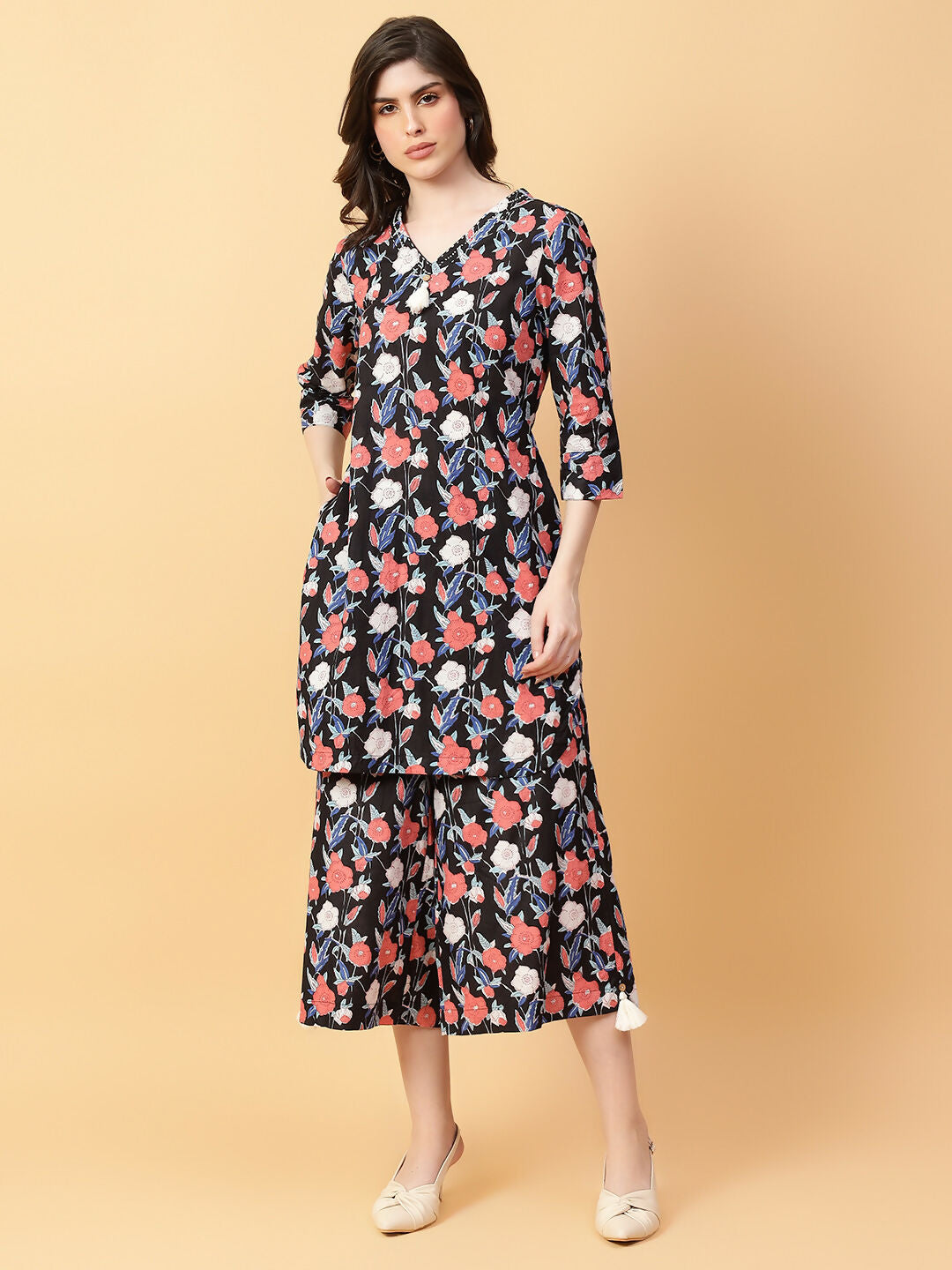 Joban Fashion Black Cotton Printed & Hand Work Co-ord Set | Grocsy