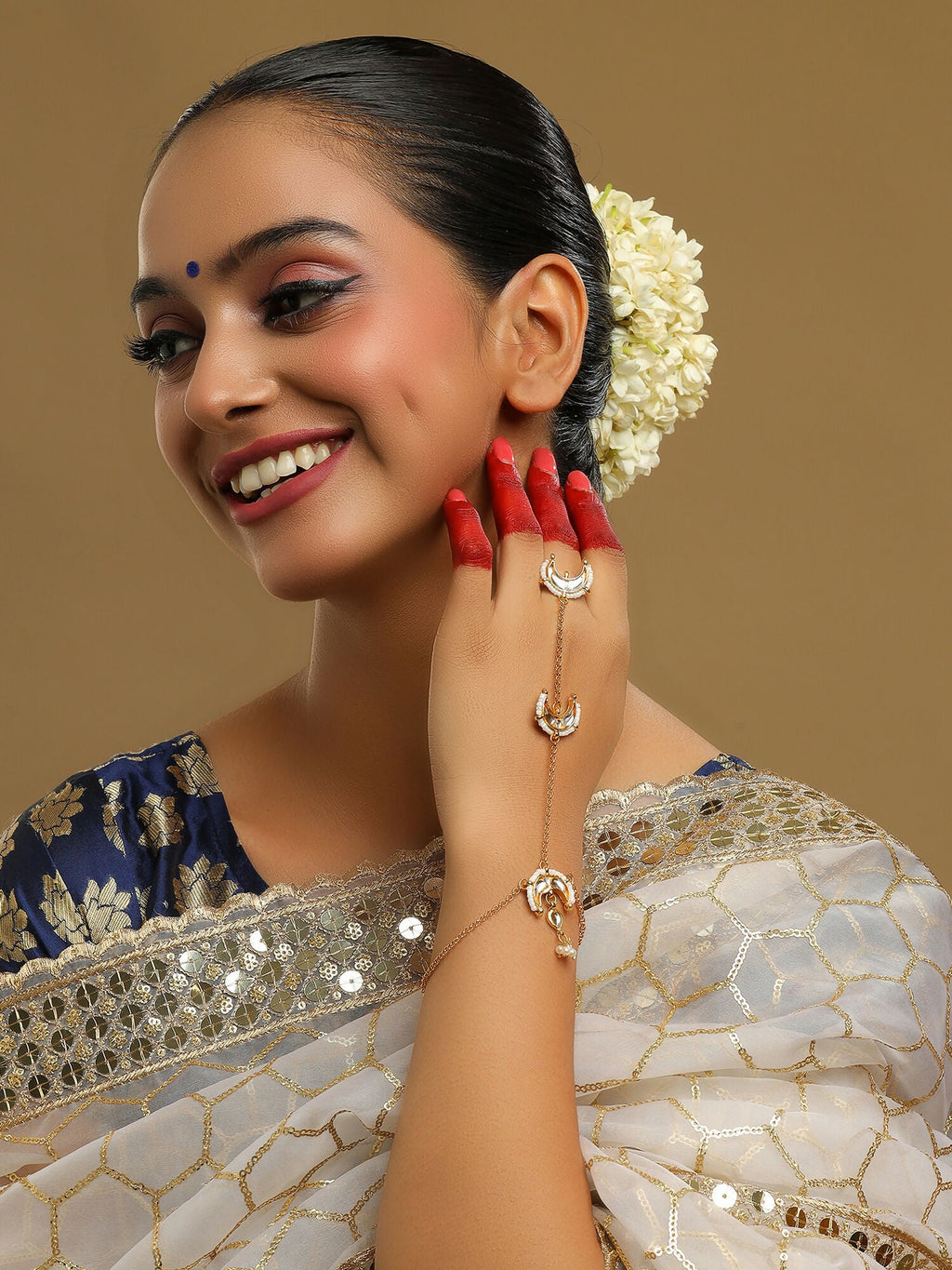Ruby Raang Gold Chand Kundan Haath Phool | Grocsy