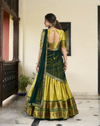 Lorenvalley Parrotgreen Cotton Silk Weaving Work With Paithani Concept Lehenga Choli | Grocsy