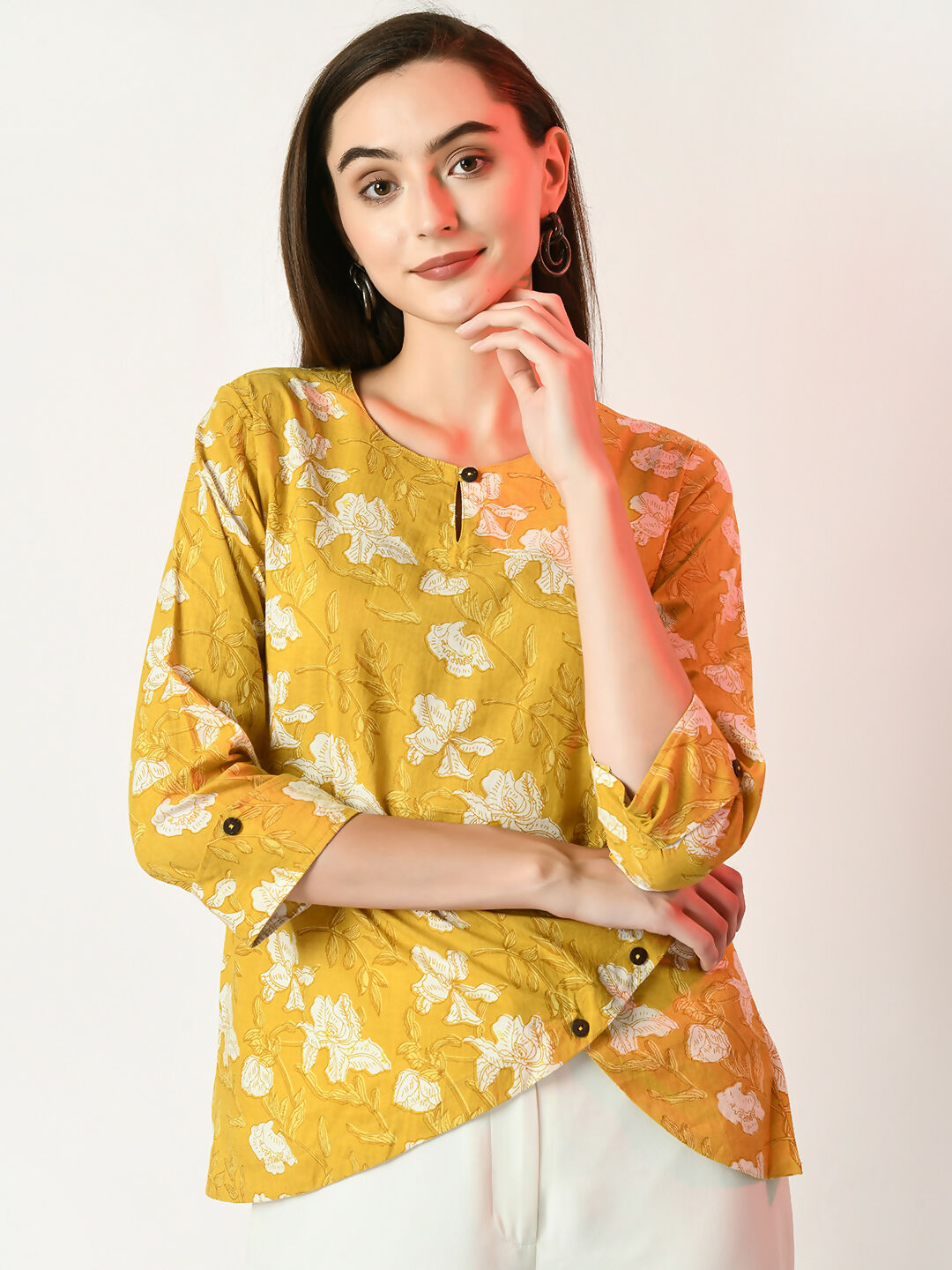 Myshka Women's Yellow Printed Top | Grocsy