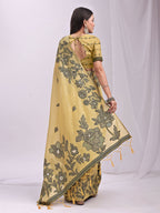 Shree Shyam Fashion Kashira Yellow Linen Cotton Saree | Grocsy