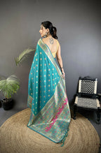 Joban Fashion Turquoise Blue Geometric Pattern Soft Silk Patola Saree | Grocsy