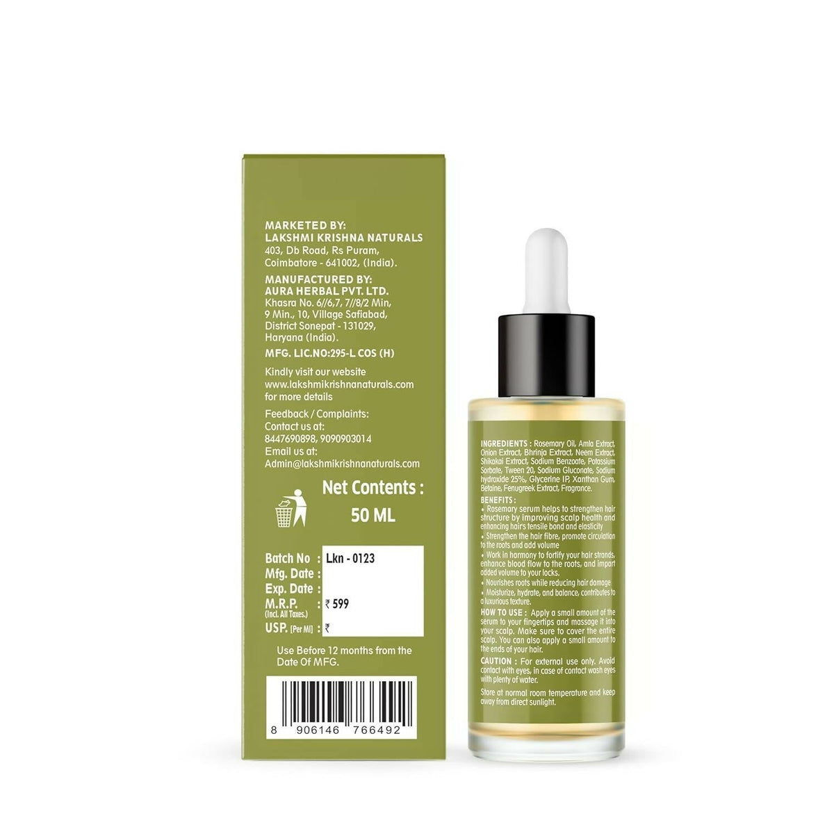 Lakshmi Krishna Naturals Rosemary Biotin Hair Growth Serum | Grocsy