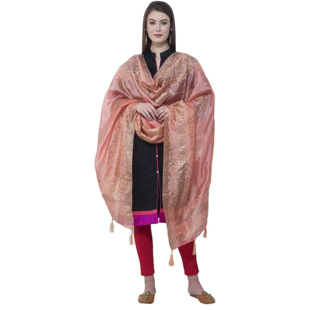 A R Silk Peach Color Silk Pahadi Print Dupattas and Chunnis | Grocsy