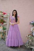 Jyoti Fashion Women's Purple Printed with Sequins Faux Georgette Anarkali Dress | Grocsy