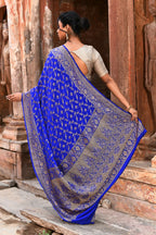 Joban Fashion Violet Crepe Chiffon Pure Handloom Banarasi Silk Saree | Grocsy