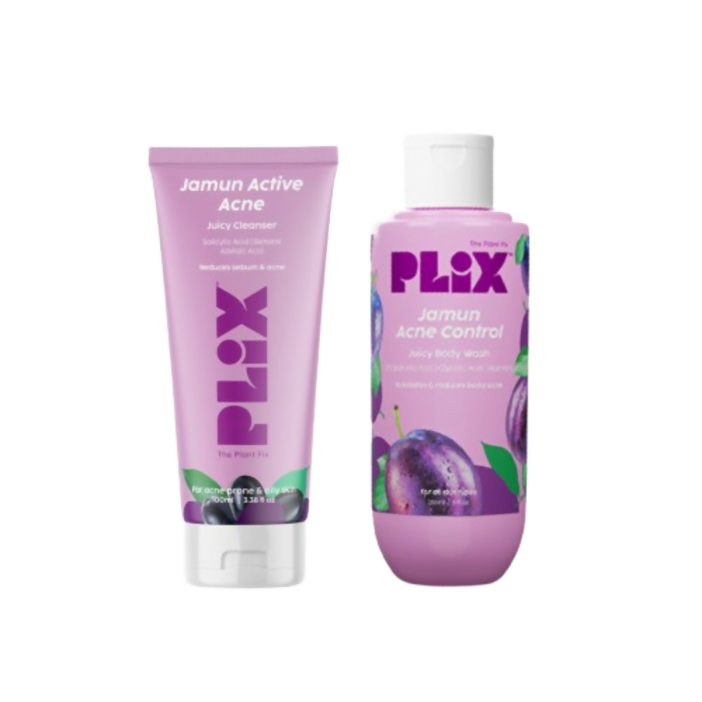 PLIX The Plant Fix Jamun Active Acne Regime With Cleanser & Body Wash For Women & Men | Grocsy