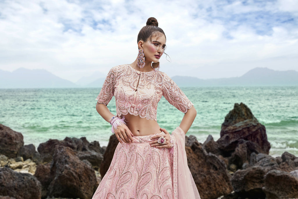 House of Panchhi Coral Net Multi Sequins with heavy Zarkan embroidery Lehenga choli & Dupatta | Grocsy