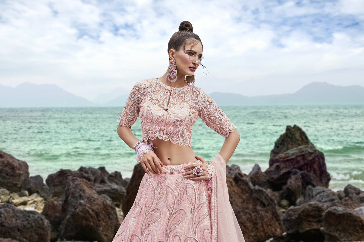House of Panchhi Coral Net Multi Sequins with heavy Zarkan embroidery Lehenga choli & Dupatta | Grocsy