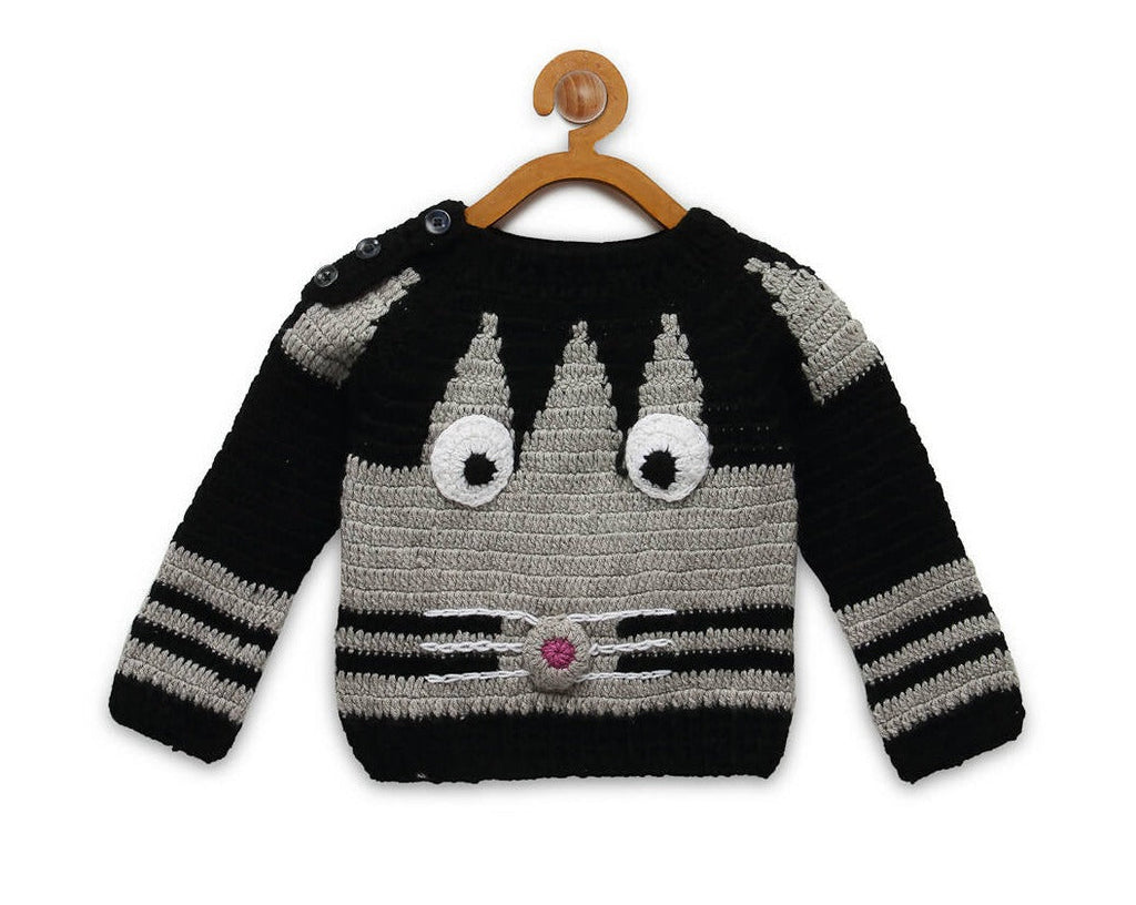 Chutput Kids Grey Coloured Solid Pullover with Mouse Cartoon | Grocsy