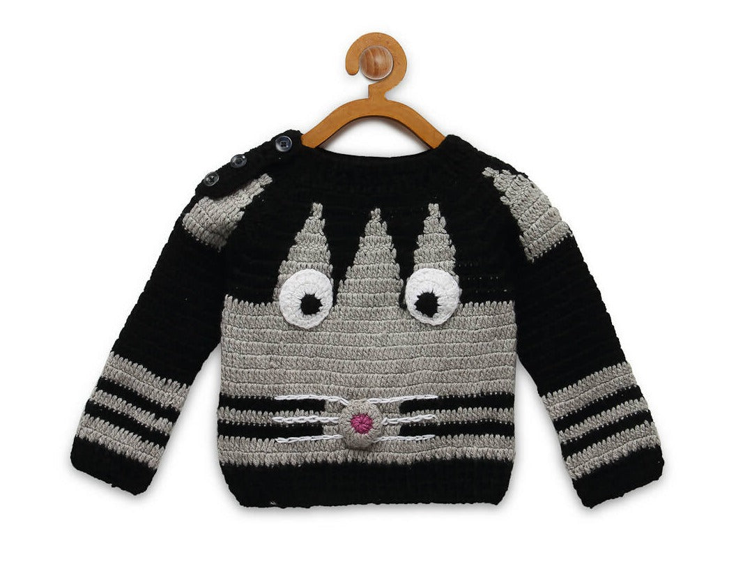 Chutput Kids Grey Coloured Solid Pullover with Mouse Cartoon | Grocsy