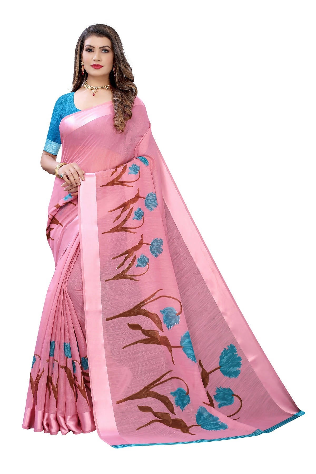 Vamika Pink Linen Satin Patta Saree (VANI PINK) | Grocsy