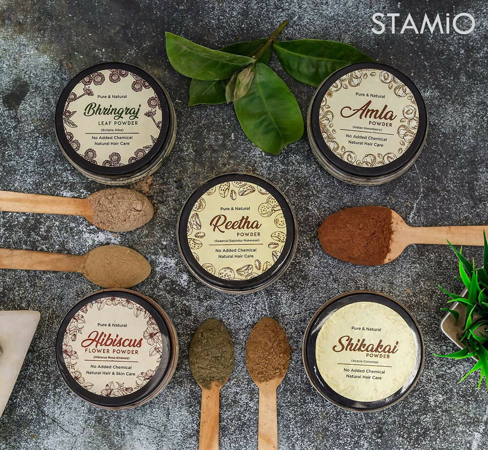 Stamio Pure Amla, Reetha, Shikakai, Bhringraj, Hibiscus Powders Combo For Hair Pack | Grocsy