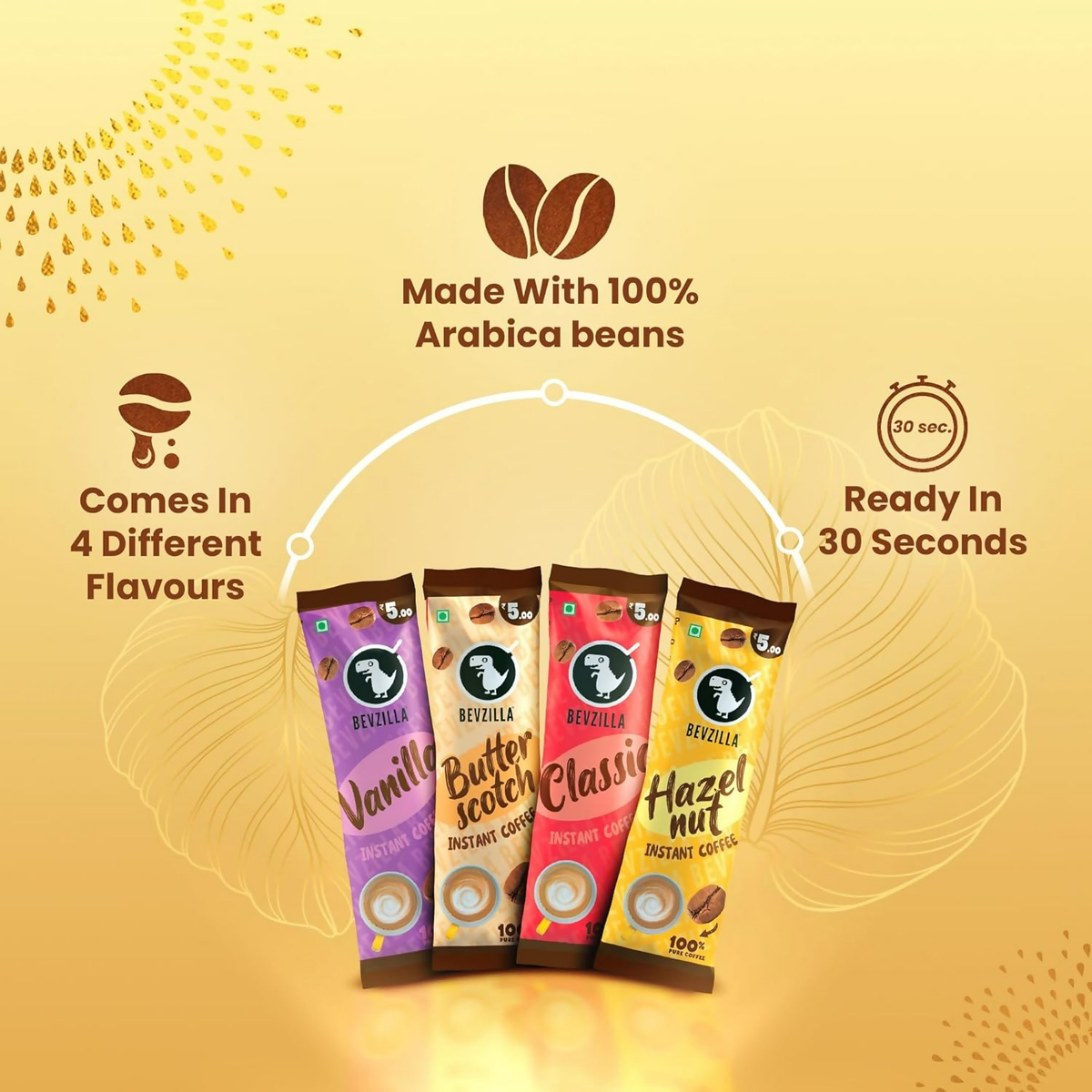 Bevzilla Premium Glass & 25 Flavoured Coffee Sachets | Grocsy