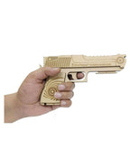 Kraftsman Semi-Automatic Wooden Rubber Band Shooting Gun Toys for Kids & Adults with Target | 5 Rapid Fire Shots (Beige) | Grocsy